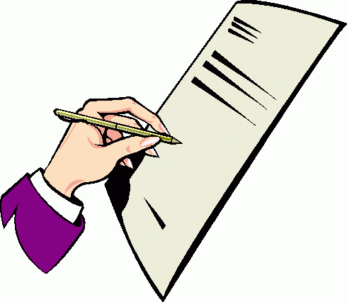 Tegning av hånd som signerer et dokument